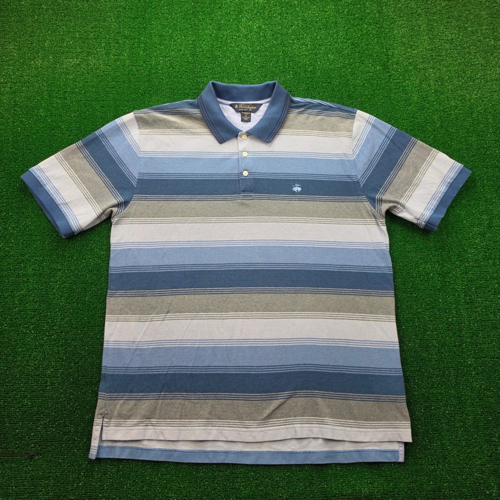 Brooks Brothers Original Fit Performance Polo Shirt‎ Mens XL Blue Striped Golf